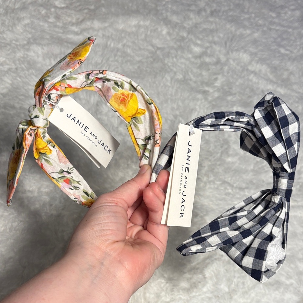 New Janie & Jack Bundle Of 2 Headbands Floral And Plaid One Size